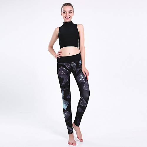 

Women's Basic Casual Comfort Daily Gym Leggings Pants Star Ankle-Length Patchwork Print Black