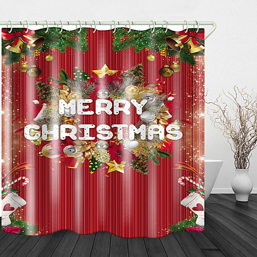 

Christmas Pine Branch Colored Balls Print Waterproof Fabric Shower Curtain For Bathroom Home Decor Covered Bathtub Curtains Liner Includes With Hooks
