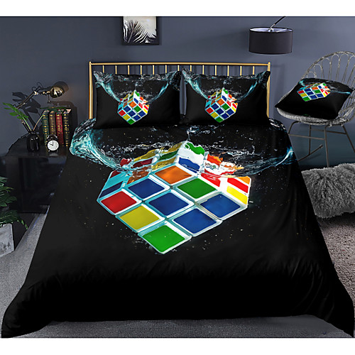 

Magic Cube Print 3-Piece Duvet Cover Set Hotel Bedding Sets Comforter Cover with Soft Lightweight Microfiber, Include 1 Duvet Cover, 2 Pillowcases for Double/Queen/King(1 Pillowcase for Twin/Single)