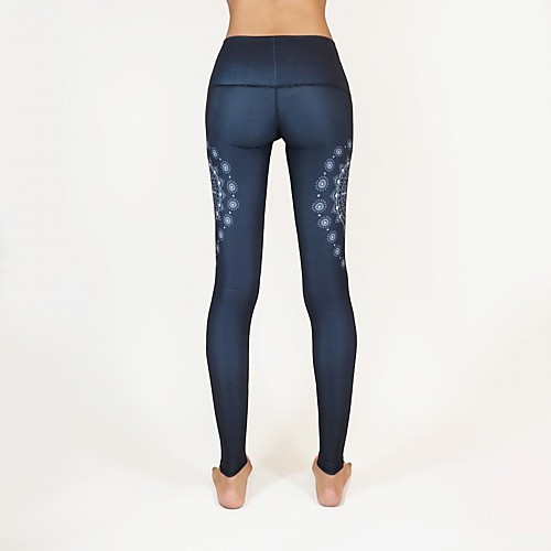 

Women's Yoga Chino Comfort Daily Gym Leggings Pants Patterned Paisley Calf-Length Patchwork Print Dark Blue