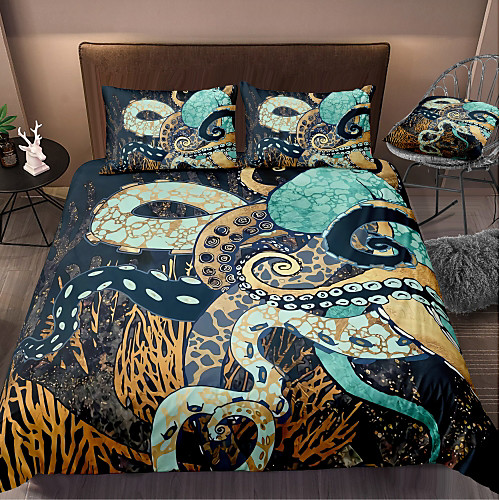 

Print Home Bedding Duvet Cover Sets Soft Microfiber For Kids Teens Adults Bedroom Octopus 1 Duvet Cover 1/2 Pillowcase Shams