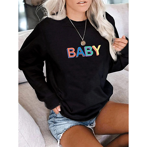 

Women's Hoodie Sweatshirt Graphic Text Letter Print Daily Basic Casual Hoodies Sweatshirts White Black