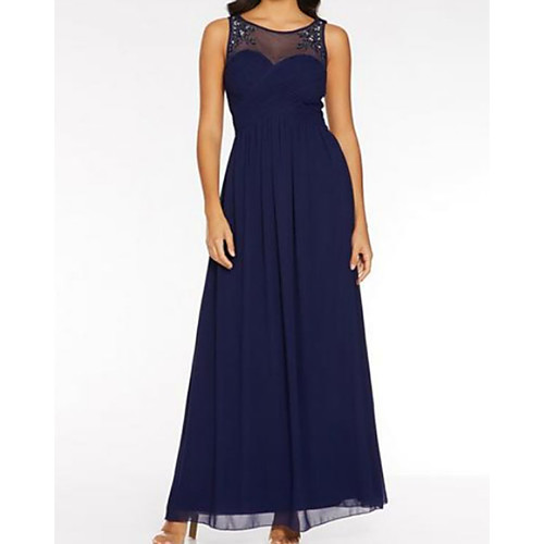 

A-Line Jewel Neck Maxi Chiffon / Stretch Satin Bridesmaid Dress with Beading / Embroidery