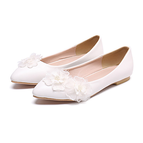 

Women's Wedding Shoes Flat Heel Pointed Toe Wedding Flats Vintage Sexy Minimalism Wedding Party & Evening PU Satin Flower Lace Flower Solid Colored White Pink