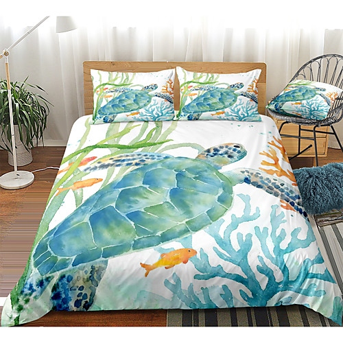 

Ocean Series Sea Turtle Print 3-Piece Duvet Cover Set Hotel Bedding Sets Comforter Cover with Soft Lightweight Microfiber(Include 1 Duvet Cover and 1or 2 Pillowcases)