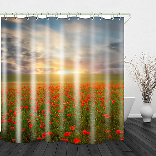 

Beautiful Flowers Print Waterproof Fabric Shower Curtain For Bathroom Home Decor Covered Bathtub Curtains Liner Includes With Hooks 72 Inch