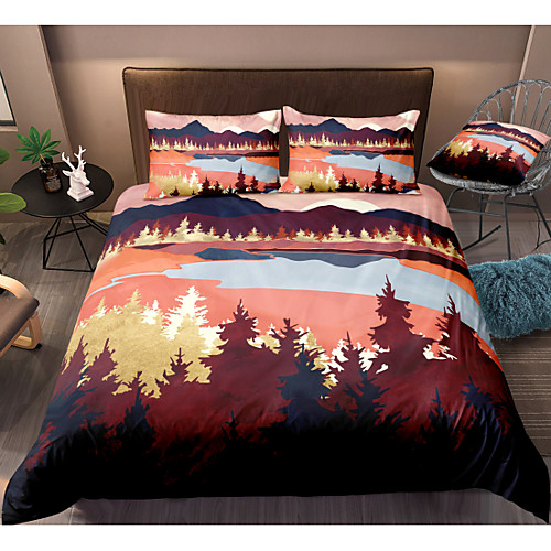 

Mountain Landscape 3-Piece Duvet Cover Set Hotel Bedding Sets Comforter Cover with Soft Lightweight Microfiber, Include 1 Duvet Cover, 2 Pillowcases for Double/Queen/King(1 Pillowcase for Twin/Single)
