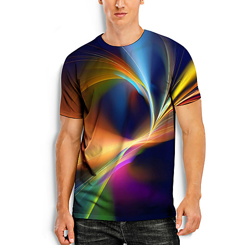

Men's T shirt Shirt 3D Print Graphic Optical Illusion 3D Print Short Sleeve Daily Tops Round Neck Rainbow