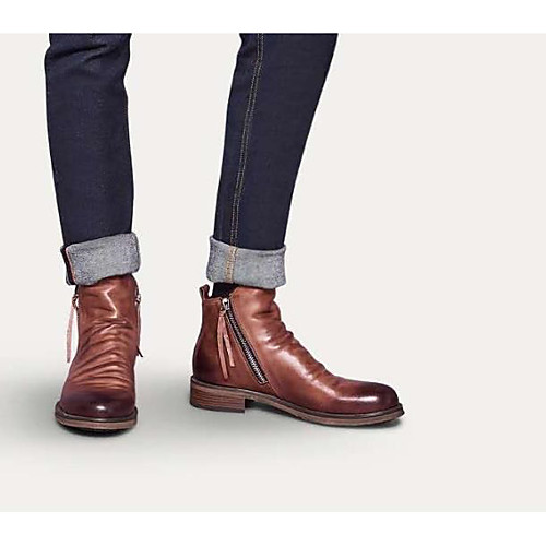 

Men's Boots Casual British Daily Walking Shoes PU Non-slipping Wear Proof Mid-Calf Boots Wine Black Brown Fall Winter