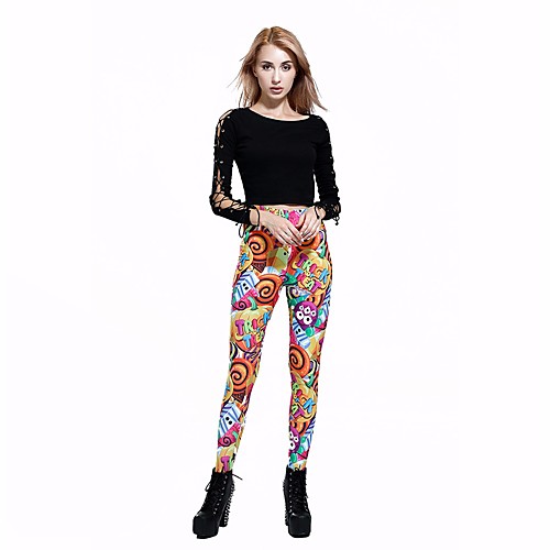 

Women's Basic Casual Comfort Daily Gym Leggings Pants Letter Full Length Print Rainbow