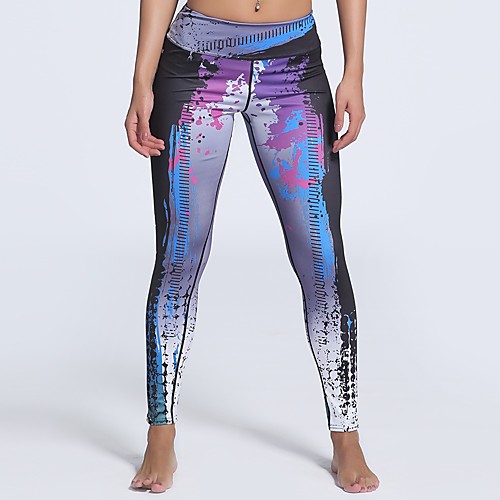 

Women's Basic Casual Comfort Daily Gym Leggings Pants Multi Color Ankle-Length Patchwork Print Black