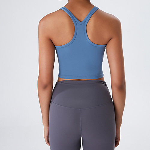 

Women's Sports Bra Medium Support Cropped Removable Pad Fashion White Black Blue Nylon Spandex Yoga Fitness Gym Workout Bra Top Sport Activewear Lightweight Breathable Comfortable Freedom Stretchy