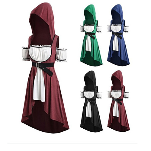 

Lady Outlander Vintage Medieval Vacation Dress Masquerade Hoodie Dress Prom Dress Women's Costume Black / Wine / Blue Vintage Cosplay Party Halloween / Waist Belt