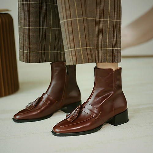 

Women's Boots Chunky Heel Square Toe Daily PU Synthetics Black Brown