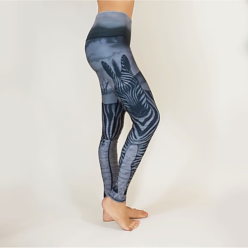 

Women's Basic Casual Comfort Daily Gym Leggings Pants Zebra Animal Ankle-Length Patchwork Print Gray