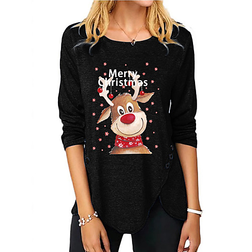 

Women's Christmas Plus Size Blouse Shirt Tie Dye Animal Long Sleeve Asymmetric Print Round Neck Christmas Tops Black Blue Purple