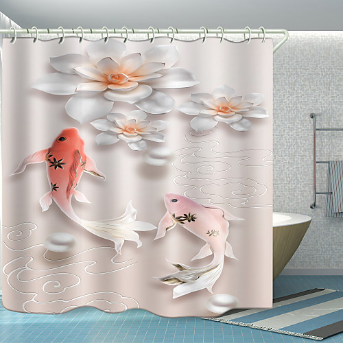 

Flower Red Carp Digital Printing Shower Curtain Shower Curtains Hooks Modern Polyester New Design 72 Inch