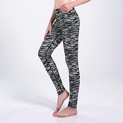 

Women's Basic Casual Comfort Daily Gym Leggings Pants Striped Multi Color Ankle-Length Patchwork Print Black