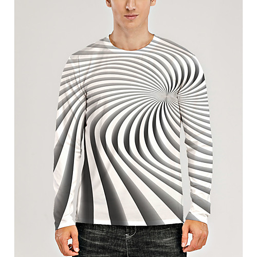 

Men's T shirt 3D Print Graphic Optical Illusion 3D Print Long Sleeve Daily Tops Gray / White