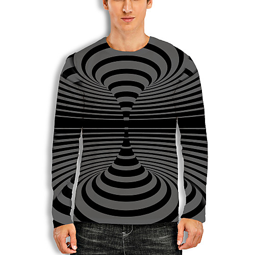 

Men's T shirt 3D Print Graphic Optical Illusion 3D Print Long Sleeve Daily Tops Casual Black / Gray