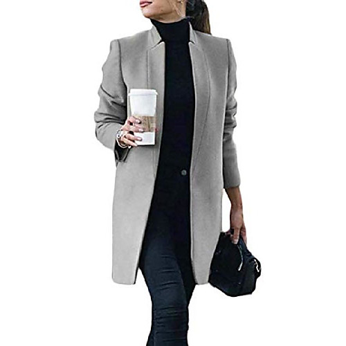 

Women's Coat Street Fall Winter Long Coat Stand Collar Tailored Fit Fashion Modern Jacket Solid Color Wine Color blue / Spring