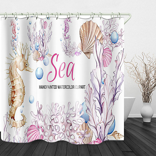 

Hippocampus Print Waterproof Fabric Shower Curtain for Bathroom Home Decor Covered Bathtub Curtains Liner Includes with Hooks 72 Inch