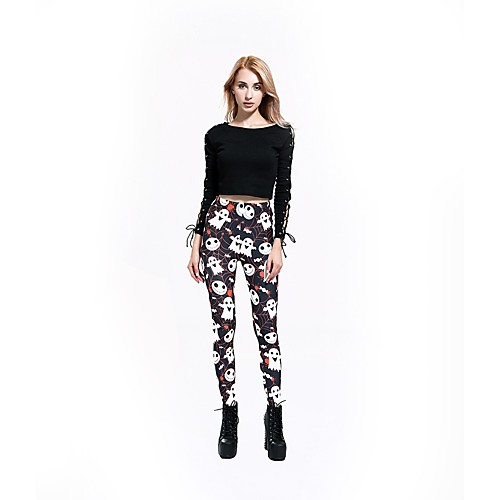 

Women's Basic Chino Comfort Daily Leggings Pants Skull Ankle-Length Print Black