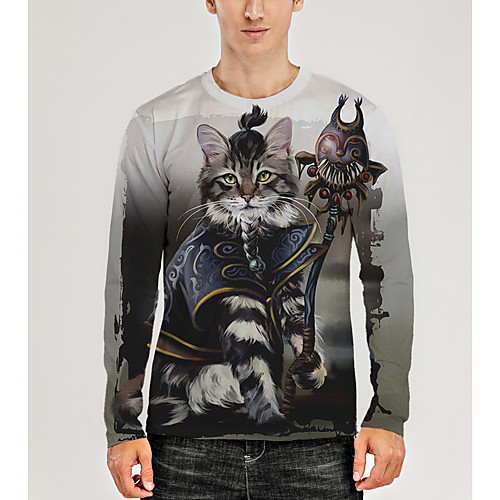 

Men's T shirt 3D Print Graphic 3D Animal Print Long Sleeve Daily Tops Round Neck Gray