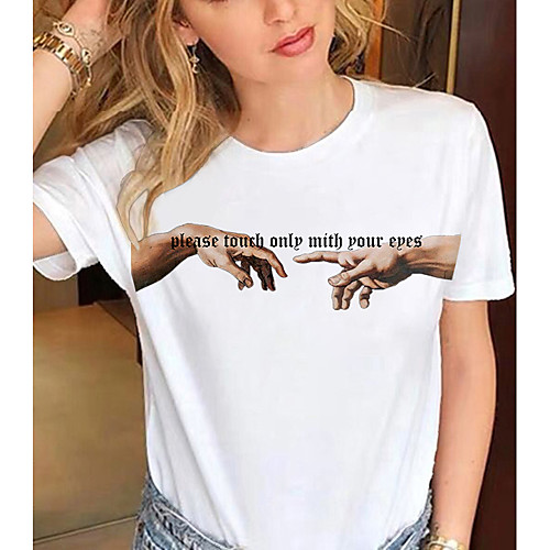 

Women's T shirt Text Graphic Prints Print Round Neck Tops 100% Cotton Basic Basic Top White Black