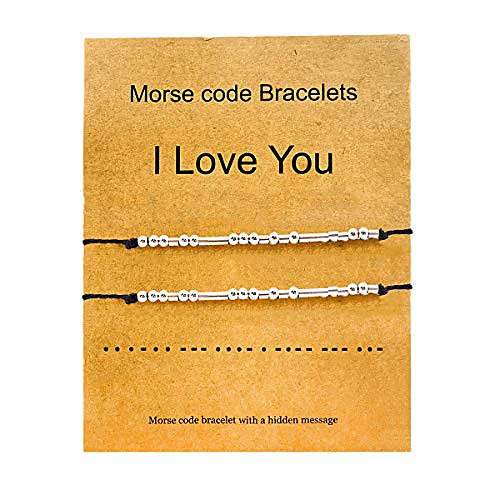 

morse code bracelets best friend bracelets for women girls stainless steel adjustable string bracelets for girls and boys (i love you)