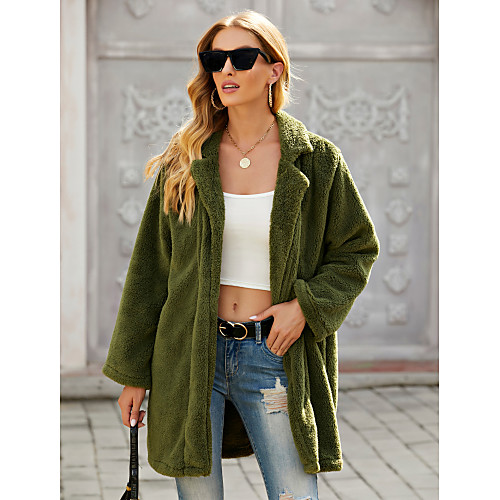 

Women's Coat Daily Spring & Fall Long Coat Loose Sexy Sophisticated Jacket Long Sleeve Solid Colored Army Green / Going out