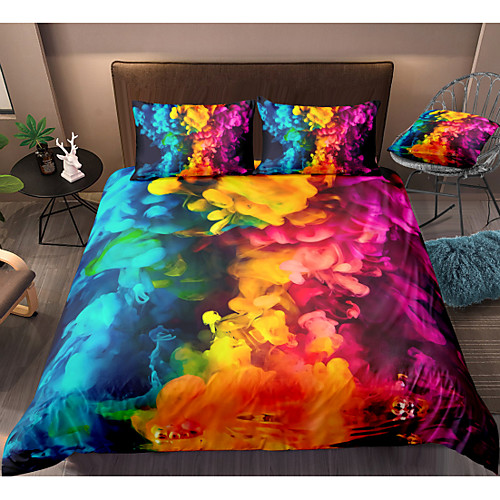 

3D Colorful Smog 3-Piece Duvet Cover Set Hotel Bedding Sets Comforter Cover with Soft Lightweight Microfiber, Include 1 Duvet Cover, 2 Pillowcases for Double/Queen/King(1 Pillowcase for Twin/Single)