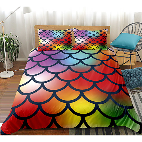 

Colorful Tie-dyed Scale Print 3-Piece Duvet Cover Set Hotel Bedding Sets Comforter Cover with Soft Lightweight Microfiber(Include 1 Duvet Cover and 1or 2 Pillowcases)