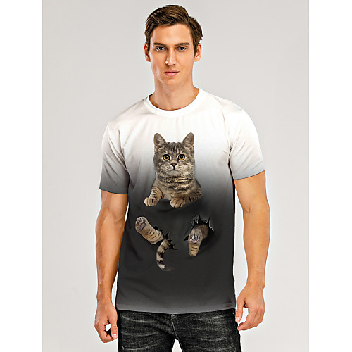 

Men's T shirt Shirt 3D Print Graphic 3D Animal Print Short Sleeve Daily Tops Casual Round Neck Gray / White