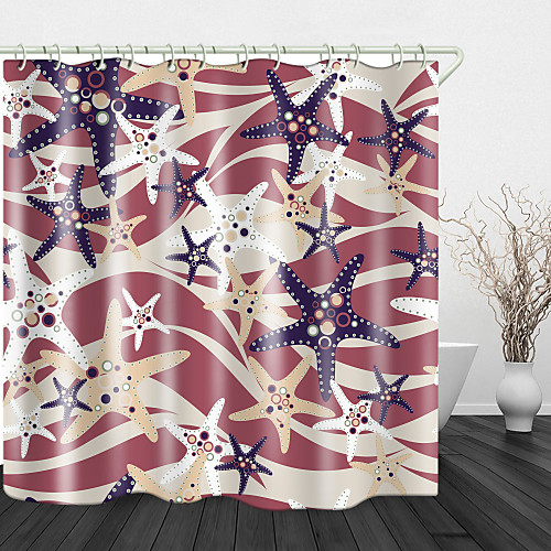 

Painting Starfish Print Waterproof Fabric Shower Curtain for Bathroom Home Decor Covered Bathtub Curtains Liner Includes with Hooks 72 Inch