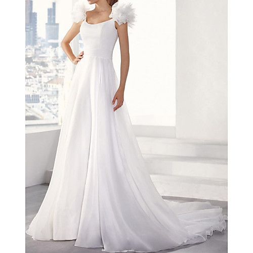 

A-Line Wedding Dresses V Neck Sweep / Brush Train Chiffon Sleeveless Simple Beach with 2021