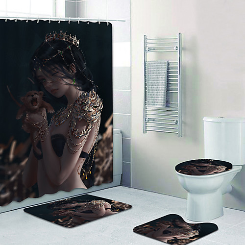 

Princess Little Lion Digital Printing Four-piece Set Shower Curtains And Hooks Modern Polyester Machine Made Waterproof Bathroom