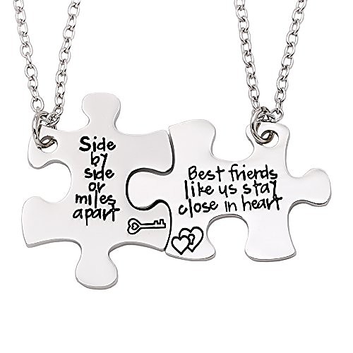 

friendship necklace for 2 side by side best friends close in heart necklace set