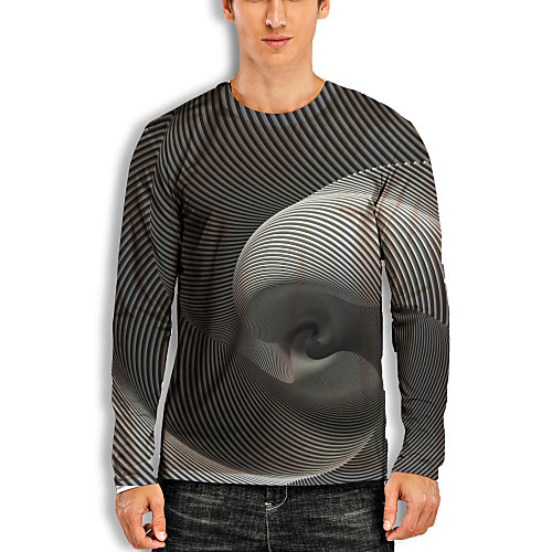 

Men's T shirt 3D Print Graphic Optical Illusion 3D Print Long Sleeve Daily Tops Casual Gray / White