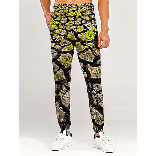 

Men's Sporty Sweatpants Outdoor Sports Daily Pants Sweatpants Pants Graphic Optical Illusion 3D Full Length Sporty Print Light Green