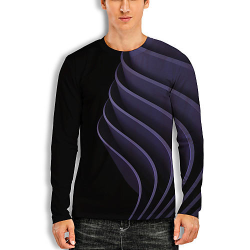 

Men's T shirt 3D Print Graphic Optical Illusion 3D Print Long Sleeve Daily Tops Casual Black