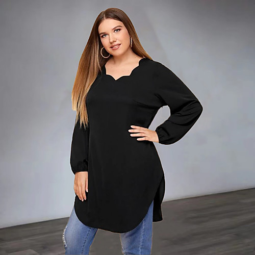 

Women's Tunic Plain Long Sleeve Patchwork Round Neck Tops Black