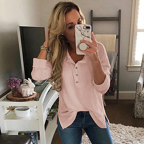 

Women's Blouse Shirt Plain Long Sleeve Asymmetric Button Round Neck Tops White Black Yellow