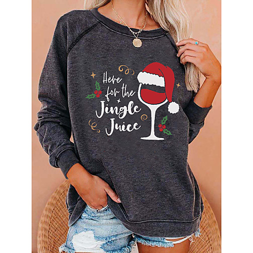 

Women's Christmas Color Block Letter Women's Hoodies Long Sleeve Sweater Cardigans Crew Neck Fall Spring Gray