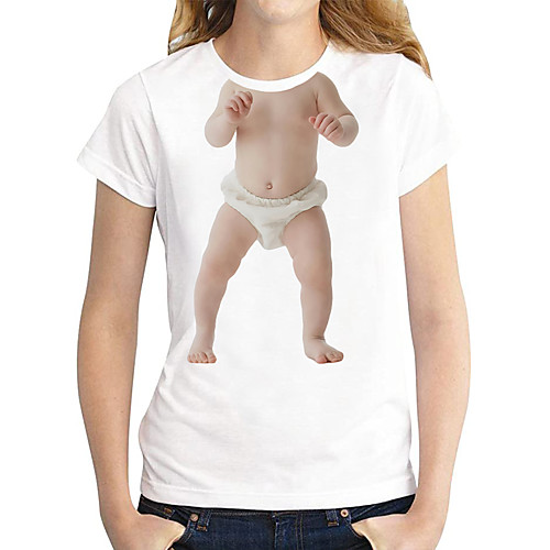 

Women's T shirt 3D Graphic Prints Print Round Neck Tops 100% Cotton Basic Basic Top White Black