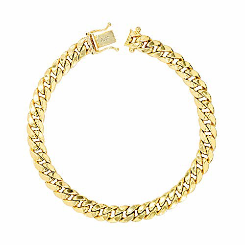 

men's 10k yellow gold 6mm hollow miami cuban link chain bracelet, 7.5-9