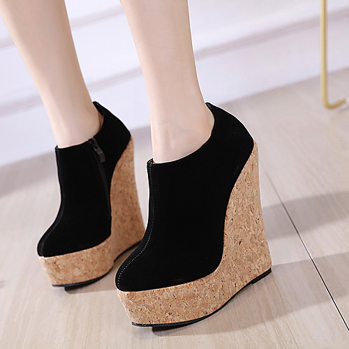 

Women's Heels Wedge Heel Round Toe Booties Ankle Boots Minimalism Daily PU Solid Colored Black