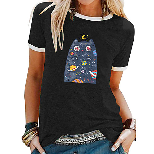 

Women's T shirt Graphic Prints Animal Patchwork Print Round Neck Tops Basic Basic Top White Black Blue