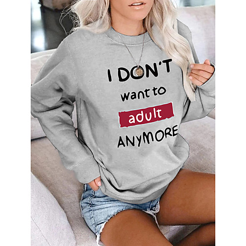 

Women's Hoodie Sweatshirt Text Letter Print Daily Other Prints Basic Casual Hoodies Sweatshirts Gray