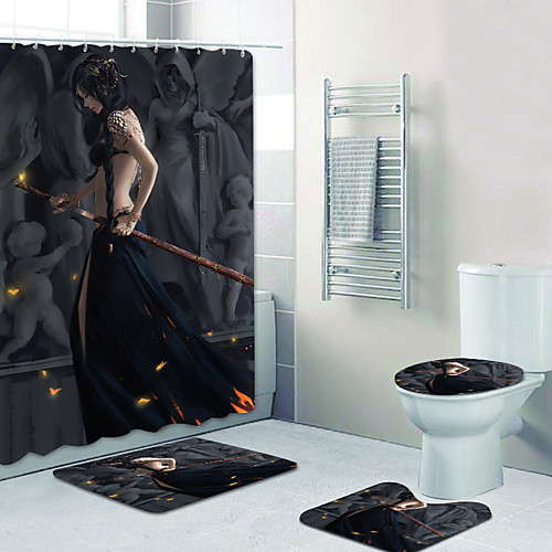 

Princess Butterfly Sword Digital Printing Four-piece Set Shower Curtains And Hooks Modern Polyester Machine Made Waterproof Bathroom